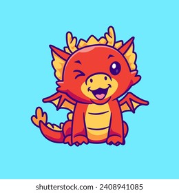 Cute Dragon Sitting Cartoon Vector Icon Illustration. Animal Holiday Icon Concept Isolated Premium Vector. Flat Cartoon Style