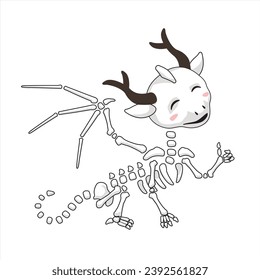 Cute Dragon skeleton. Concept of scary Christmas or Halloween party. Chinese Happy New Year. Cartoon spooky character in simple style. Vector Illustration