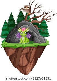 Cute Dragon Standing in Front of Cave illustration