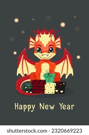 Cute Dragon surrounded by gifts. 2024
