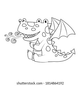 Cute dragon vector illustration cartoon isolated on white background. Little dragon cartoon coloring page.