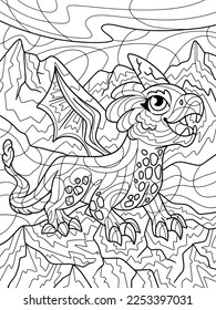 Cute dragon with wings. Antistress for children and adults. Illustration on white background. Zen-tangle style.