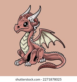 Cute Dragon with wings and horns Illustration Vector Artwork