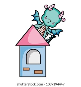cute dragon with wings in the medieval tower