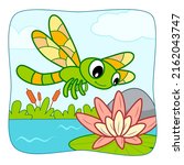 Cute Dragonfly cartoon. Dragonfly clipart vector illustration. Nature background