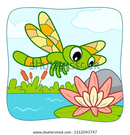 Cute Dragonfly cartoon. Dragonfly clipart vector illustration. Nature background