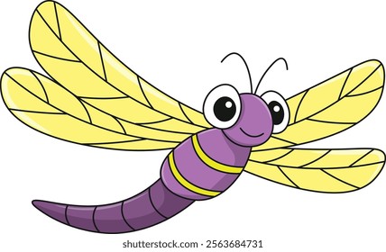 Cute dragonfly cartoon. Flat vector illustration. Wild life animals. Cute animal on white background