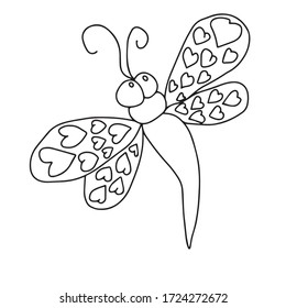 Libro de colorido de la libélula blanca. Ilustración infantil vectorial diseño africano, indio, tótem, tribal, zentangle. Esbozo para adultos coloreando libros, tatuajes, afiches, carteles y postales
