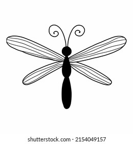 Cute dragonfly in doodle style. Vector illustration with  insect.
