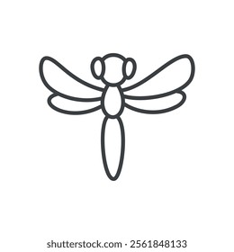 Cute dragonfly icon. Hand drawn monochrome illustration isolated on a white background. Vector 10 EPS.