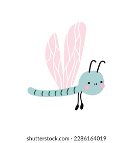Cute Dragonfly Isolated on White Background. Vector illustration for kids posters, cards, bedding, fabric, wallpaper, wrapping paper, textile, t-shirt