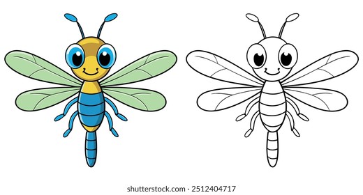 Cute Dragonfly Smile Cartoon Coloring Page For Kids