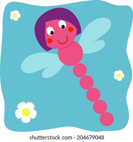 Cute dragonfly. Vector illustration in cartoon style. Design for kids.