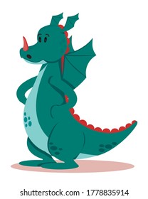 Cute dragon.Illustration for books and manuals for children. Mythical character. Good dragon. Flat illustration. Vector image