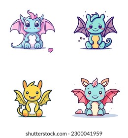 Cute Dragons Cartoon kawaii chibi Set Sammlung Illustration