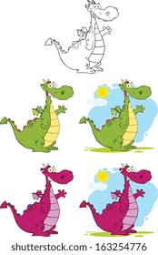 Cute Dragons Cartoon Mascot Characters. Vector Collection Set