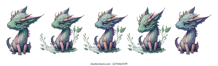 Cute dragons  Fabulous amphibians   reptiles and wings   teeth medieval fantasy wild creatures vector characters  Illustration fantasy animal character  reptile mythology