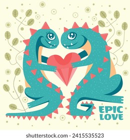 cute dragons with a heart, epic love