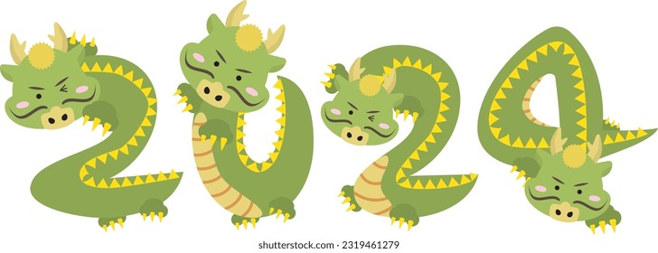 Cute dragons representing the numbers of 2024