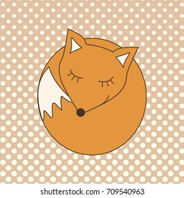 Cute draw vector illustration background character design of fox happy to sleeping.Doodle cartoon style.