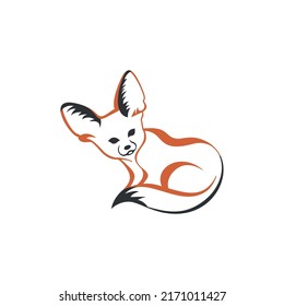 Cute drawing animal silhouette of desert fox, fennec fox. Picture for logotype, symbol, emblem