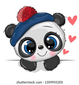 Cute Drawing Baby Panda in a sailor hat on a white background