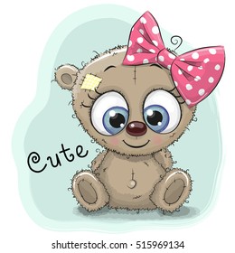 Cute Drawing bear girl isolated on a blue background