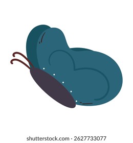 cute drawing blue butterfly flying. animal doodle for sticker, icon