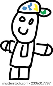 cute drawing a boys for using as T shirt or profile pictures in social network sites. Doodled hat drawing on blue, yellow, green. Vector illustration with hand-drawn style.