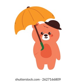 cute drawing cartoon bear with black hat and holding yellow umbrella. cute drawing for kids sticker, doodle sticker