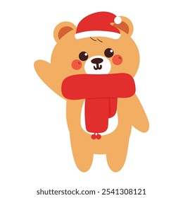 cute drawing cartoon bear in christmas day. cute animal drawing, doodle, sticker for christmas and winter