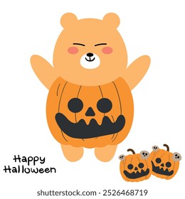 Cute drawing cartoon bear with halloween costume for halloween vibes. cute animal drawing, doodle, sticker