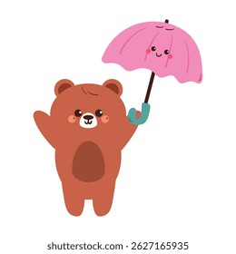 cute drawing cartoon bear with pink umbrella character. cute drawing for kids sticker, doodle sticker