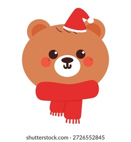 lindo oso de dibujos animados con bufanda y sombrero de Santa para Navidades y pegatina de invierno