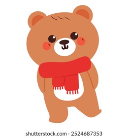 bonitinho desenho de urso de desenho animado usando lenço vermelho. desenho animal bonito, rabiscar, adesivo