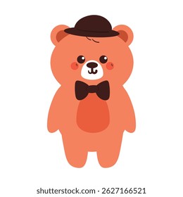 cute drawing cartoon bear wearing black hat and black bow. cute drawing for sticker, doodle sticker