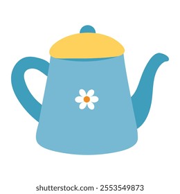 cute drawing cartoon blue teapot character. cute icon for sticker