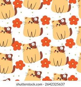 desenho bonito desenho desenho de gato e flor de laranja padrão sem costura. desenho animal bonito no fundo branco para papel de presente envoltório