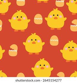 cute drawing cartoon chick and egg seamless pattern. animal pattern background for wallpaper