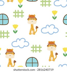 Cute drawing cartoon giraffe cute and cloud seamless pattern. animal pattern in white background for wallpaper