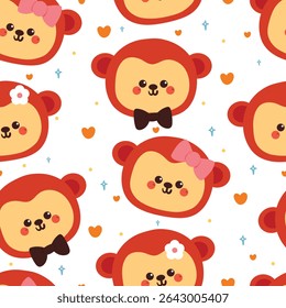 cute drawing cartoon monkey seamless pattern. animal pattern in white background for wallpaper