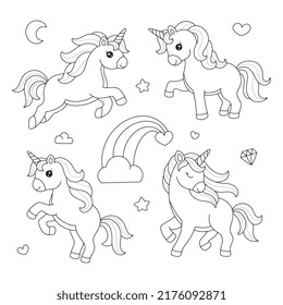 Cute drawing cartoon unicorn coloring page