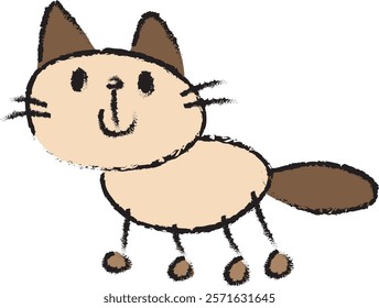Cute drawing of a cat. Brown color. Hand drawn. Vector illustration. Siamese cat, Tonkinese cat	
