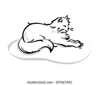 Cute drawing cat. Isolated cartoon animal on white background. vector illustration 