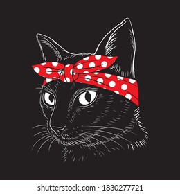 Cute drawing cat wearing red bandana