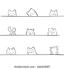 Cute drawing cats. Isolated cartoon animals on white. vector illustration