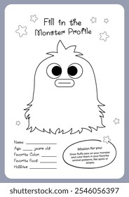 cute drawing and coloring monster worksheet printable for kids education fun learning activity