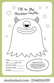 bonito desenho e coloração monstro planilha imprimível para crianças educação diversão aprendizagem atividade