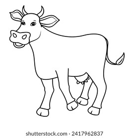 A cute drawing of cow for coloring