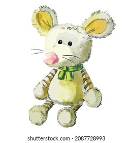 Cute drawing of a mouse toy translated into a vector. Vector image.